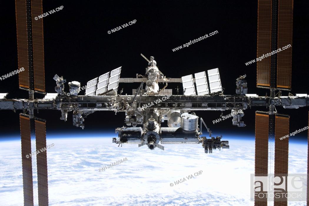 Stock Photo: As the Crew-2 mission departed the International Space Station aboard SpaceX Crew Dragon Endeavour, the crew snapped this image of the station during a.