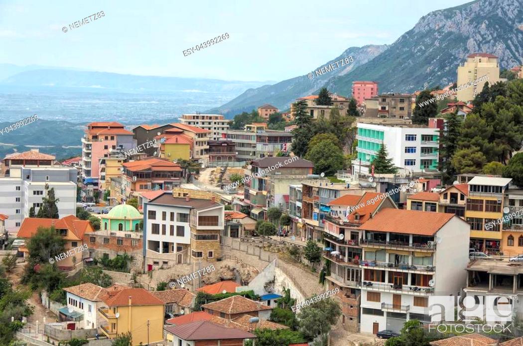 Stock Photo: General view of the mountain town Kruja in Albania.