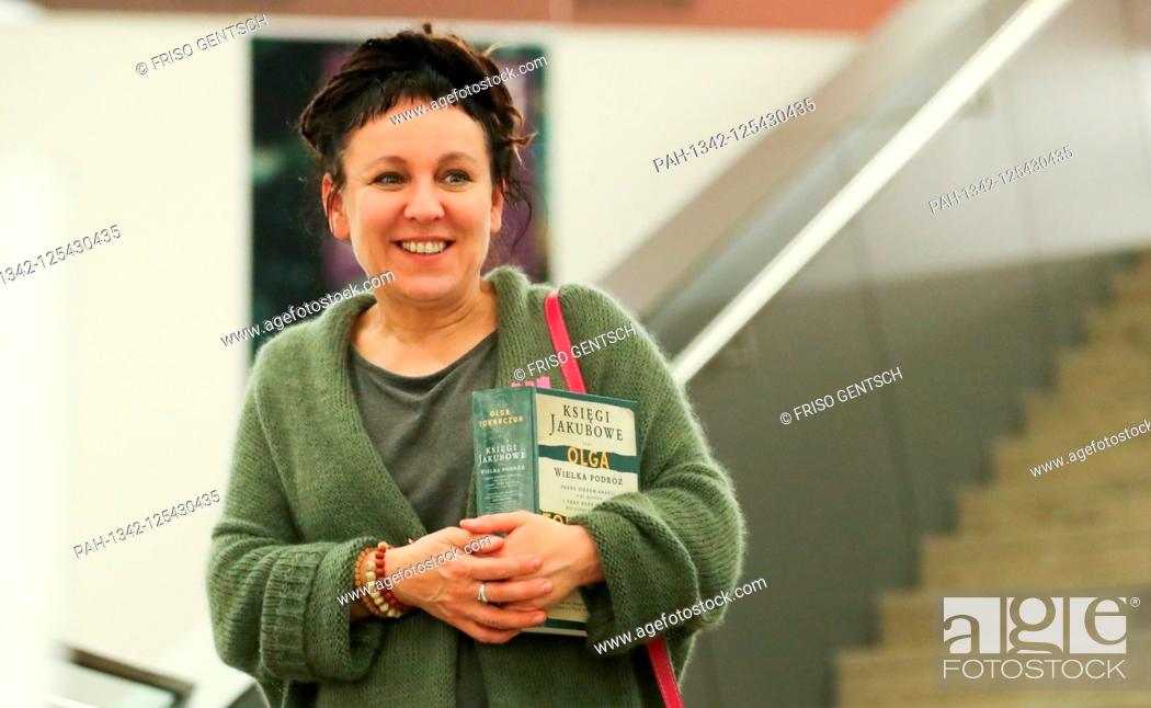 Stock Photo: 10 October 2019, North Rhine-Westphalia, Bielefeld: The Polish author Olga Tokarczuk comes to a reading in the city library.