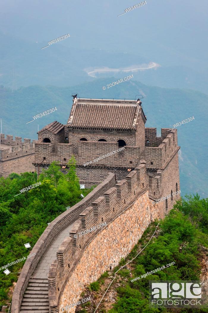 Stock Photo: Great Wall of China at Badaling - Beijing - travel and architecture background.