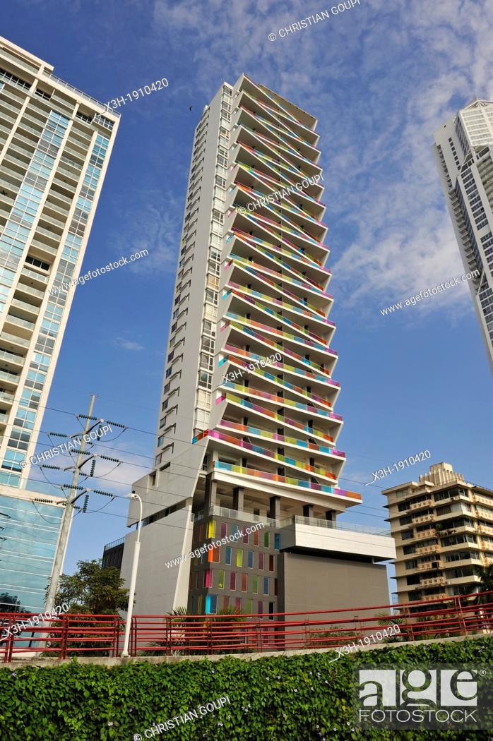 Stock Photo: buildings along the Cinta Costera or Malecon, a new road and promenade built on reclaimed land from the bay of Panama, Panama City, Republic of Panama.