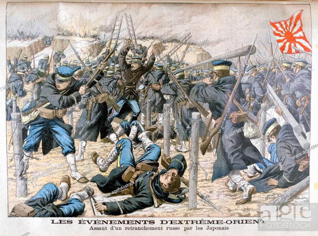 Japanese attack on a Russian entrenchment, Russo-Japanese War, 1904, Stock Photo, Picture And Rights Managed Image. Pic. HEZ-1527258 | agefotostock