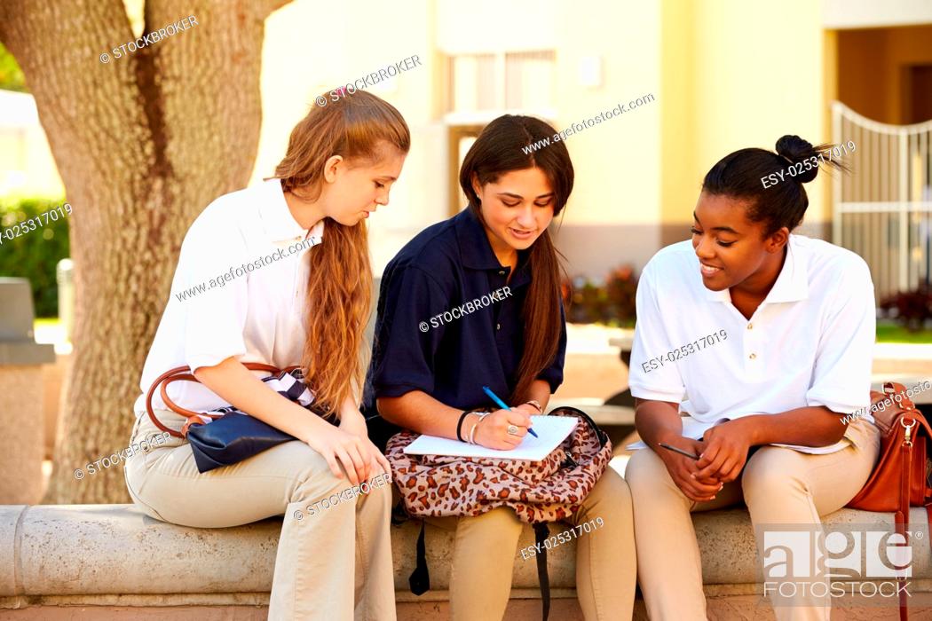 Imagen: Group Of Female High School Students Working Outdoors.