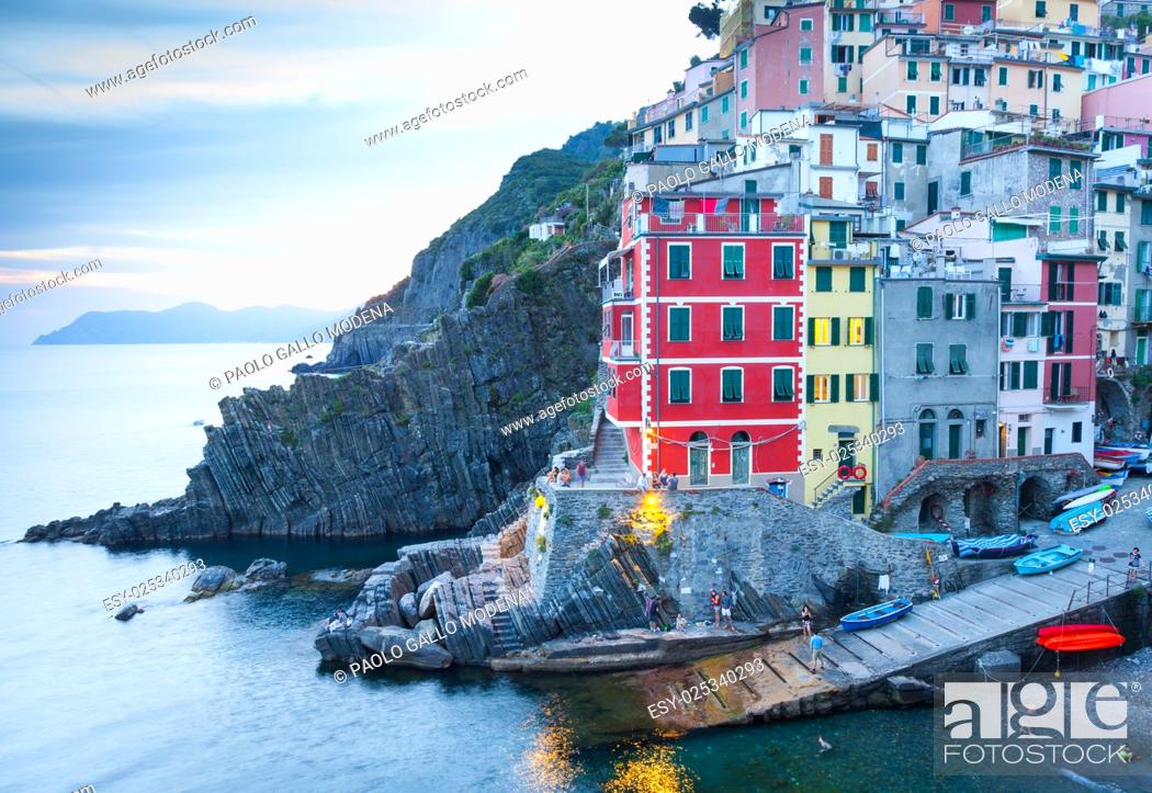 Photo de stock: In Cinque Terre area, Rio Maggiore is one of the most beautiful town - Blue hour.