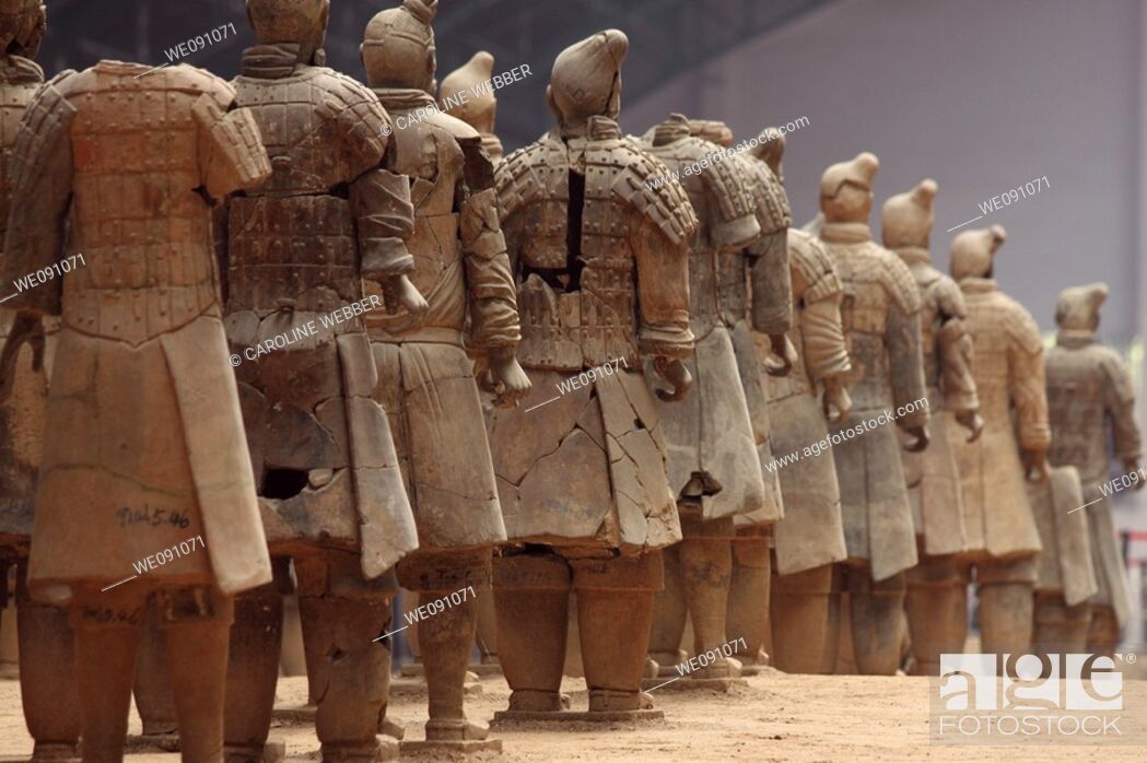 Stock Photo: Rows of warriors at the Terra Cotta Army, Xi'an China.