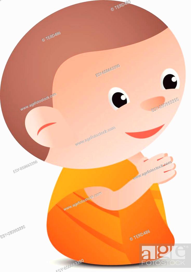 big head cartoon monk pay respect in sit pose, for part of buddhism image  of related item, Stock Vector, Vector And Low Budget Royalty Free Image.  Pic. ESY-050663390 | agefotostock