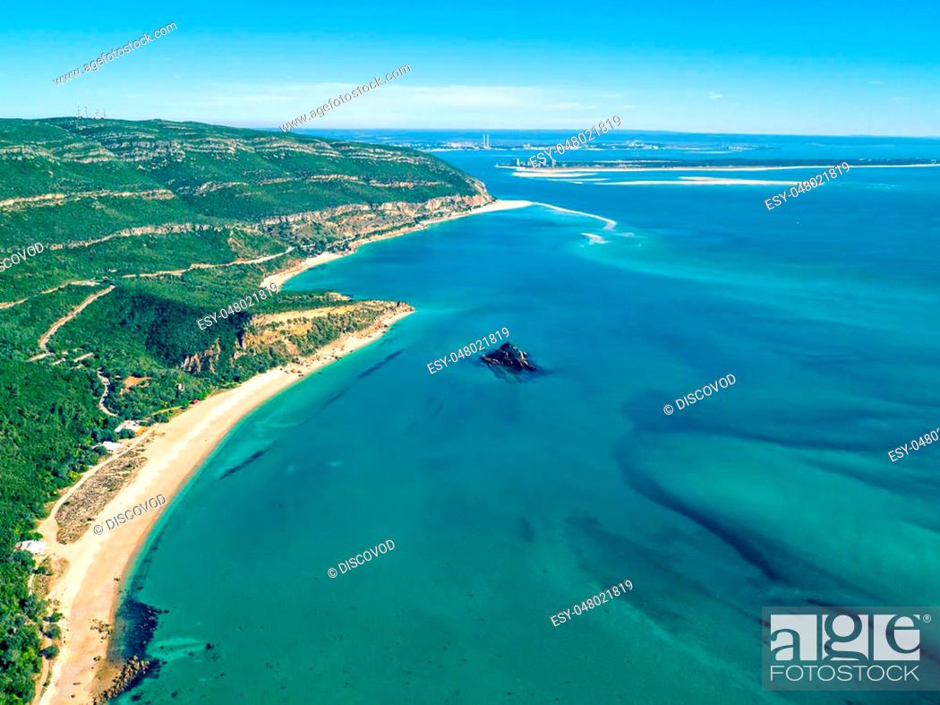 Stock Photo: Aerial View Ocean Coastal Landscape of Nature Park Arrabida in Setubal, Portugal.
