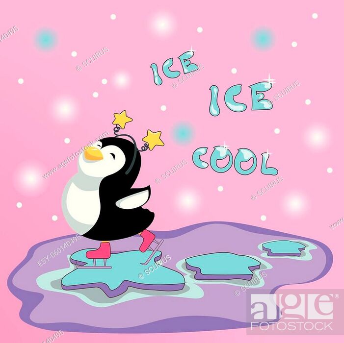 Cute cartoon penguin is skating on the melting ice pieces, Stock Vector,  Vector And Low Budget Royalty Free Image. Pic. ESY-060140495 | agefotostock