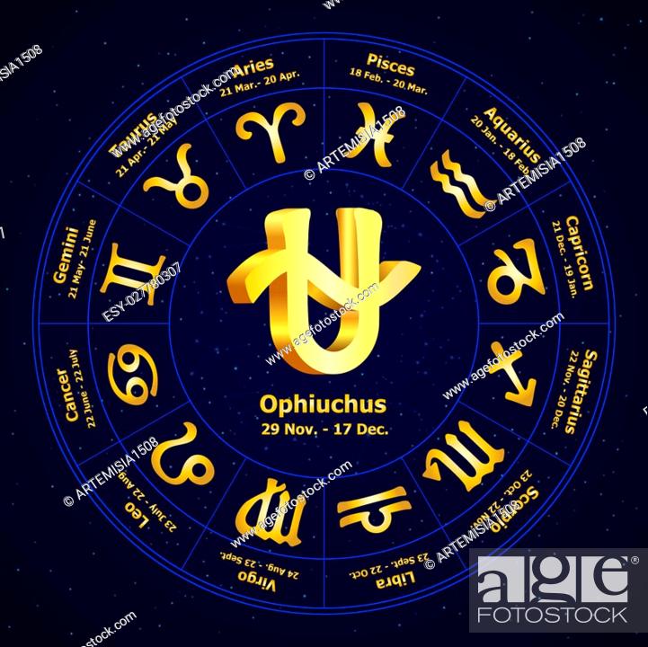 Gold sign of Zodiac Ophiuchus in circle. Vector illustration, Stock Photo,  Picture And Low Budget Royalty Free Image. Pic. ESY-027780307 | agefotostock
