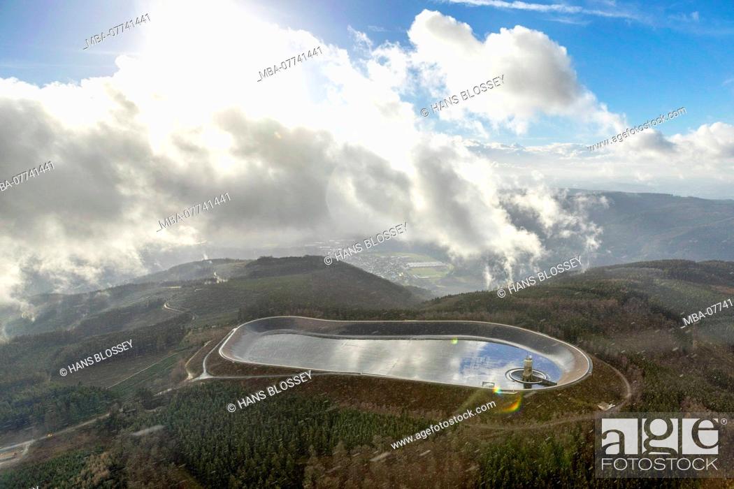 Stock Photo: Aerial shots, pumped storage power station Rönkhausen, repair work in the upper cymbal, aerial shots, upper cymbal with inlet tower, under cymbal in the valley.