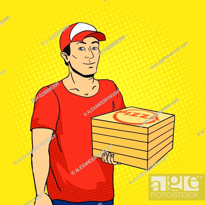 Pizza delivery guy. Cartoon pop art vector illustration, Stock Vector,  Vector And Low Budget Royalty Free Image. Pic. ESY-028806309 | agefotostock
