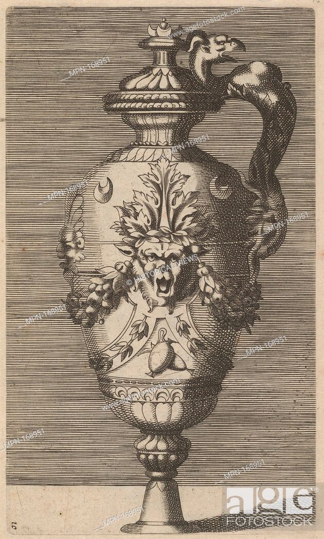 Stock Photo: Vase with Lid, Decorated with a Mask and Garlands. Artist and publisher: Originally by René Boyvin (French, Angers ca. 1525-ca.