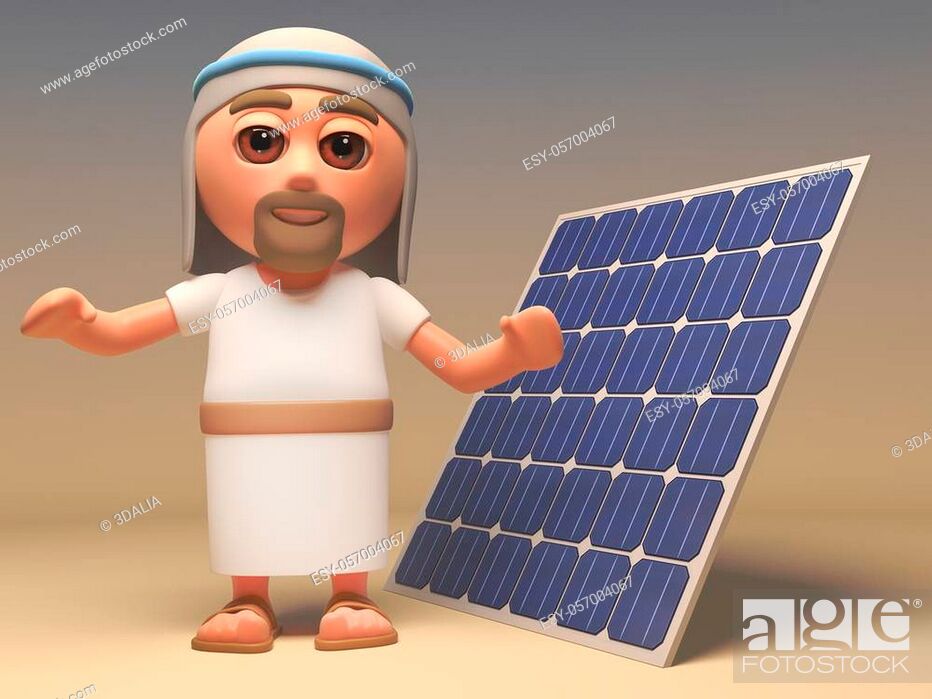 3d cartoon Jesus Christ character standing next to a renewable energy solar  power cell panel, Stock Photo, Picture And Low Budget Royalty Free Image.  Pic. ESY-057004067 | agefotostock