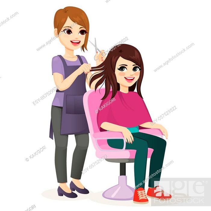 Young girl talking to hairdresser getting new hairstyle while sitting on hair  salon, Stock Vector, Vector And Low Budget Royalty Free Image. Pic.  ESY-057529522 | agefotostock