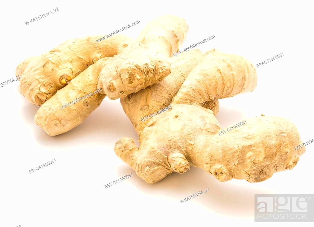 Stock Photo: Ginger rhizome isolated on white background two roots.