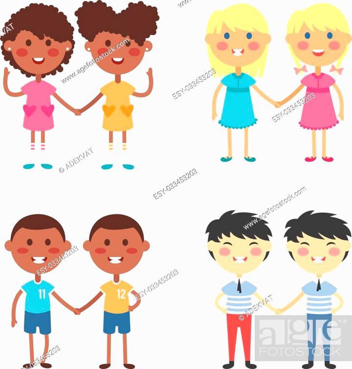 Vector cute cartoon twins brothers and sisters. Twin kids isolated small  children couples, Stock Vector, Vector And Low Budget Royalty Free Image.  Pic. ESY-033453203 | agefotostock