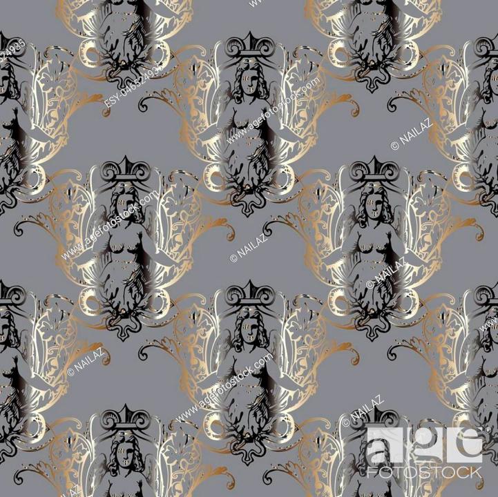 Baroque antique vector seamless pattern wallpaper with gold retro vintage  ornaments and woman on the..., Stock Photo, Picture And Low Budget Royalty  Free Image. Pic. ESY-046524935 | agefotostock