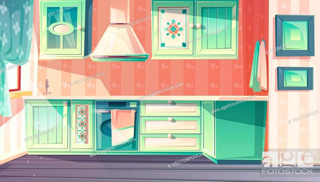 Kitchen interior in retro provence style illustration. Cartoon background  of rustic antique..., Stock Photo, Picture And Low Budget Royalty Free  Image. Pic. ESY-056755114 | agefotostock