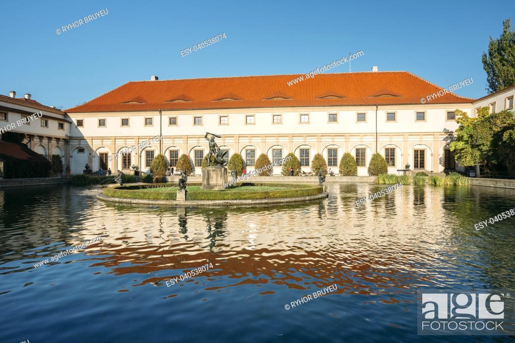 Stock Photo: Prague, Czech Republic - October 9, 2014: Wallenstein Palace And Garden In Prague, Czech Republic. Pond.