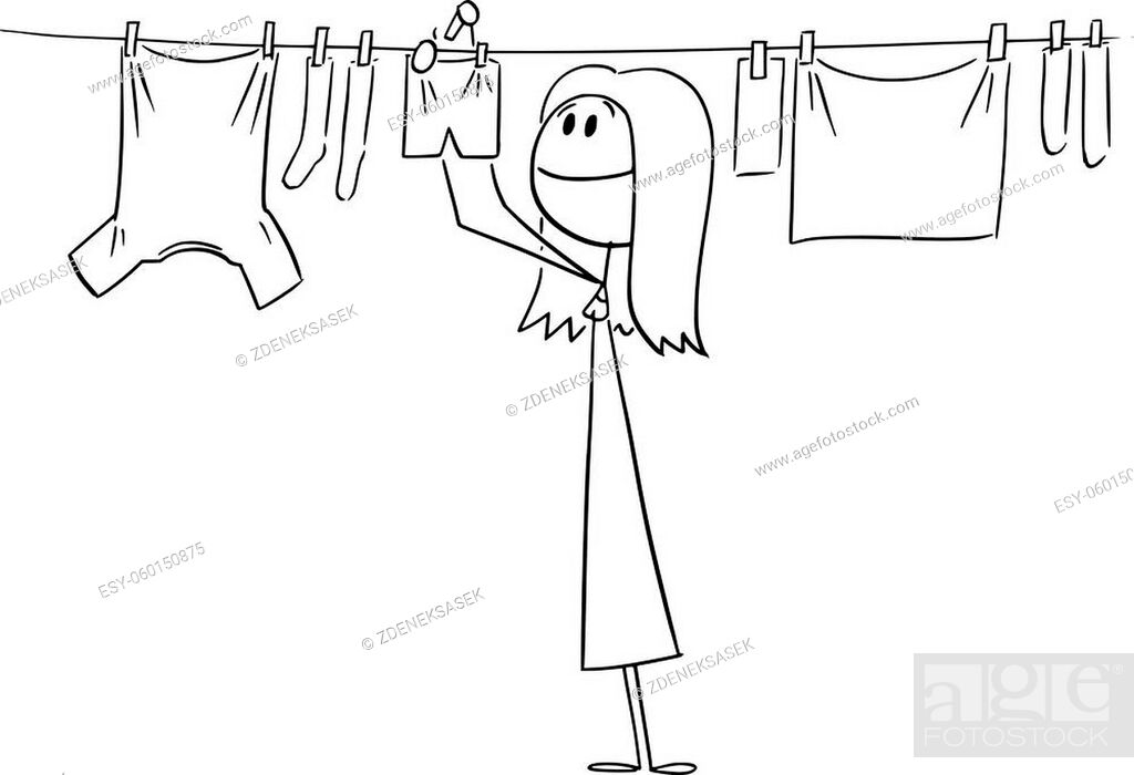 Woman hanging clean clothes on clothesline using pegs, vector cartoon stick  figure or character..., Stock Vector, Vector And Low Budget Royalty Free  Image. Pic. ESY-060150875 | agefotostock