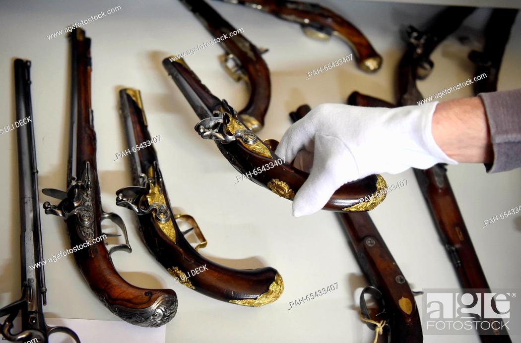 Stock Photo: Firearms from the 18th century pictured in a storeroom at the Badisches Landesmuseum in Karlsruhe, Germany, 28 January 2016.