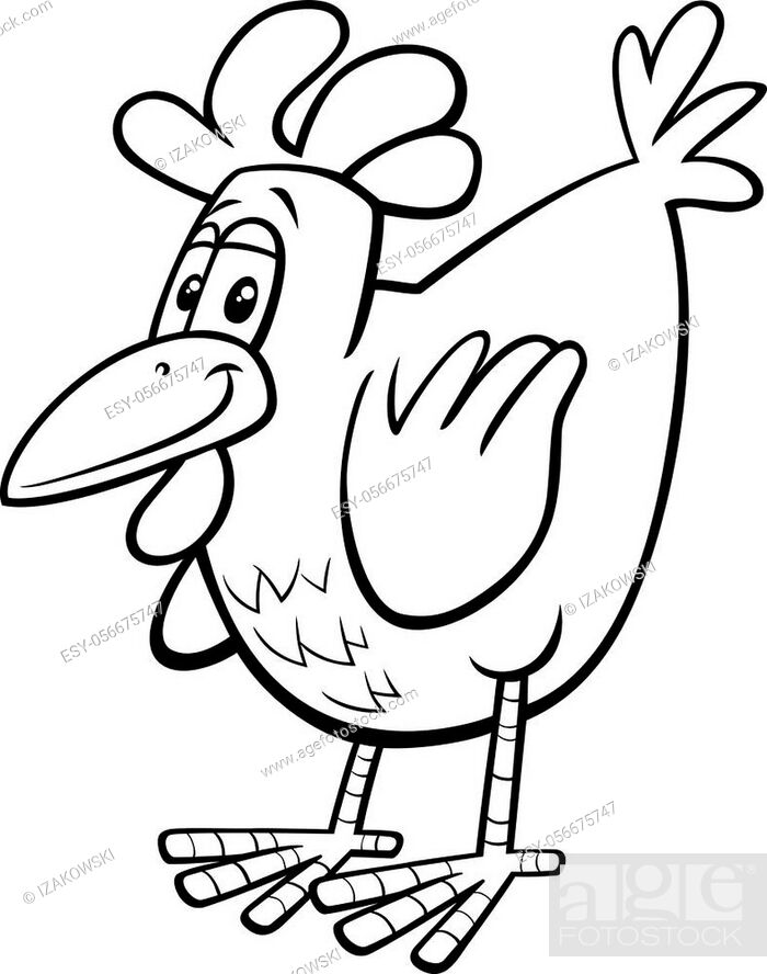 Black and White Cartoon Illustration of Comic Hen or Chicken Farm Bird  Animal Character Coloring..., Stock Vector, Vector And Low Budget Royalty  Free Image. Pic. ESY-056675747 | agefotostock