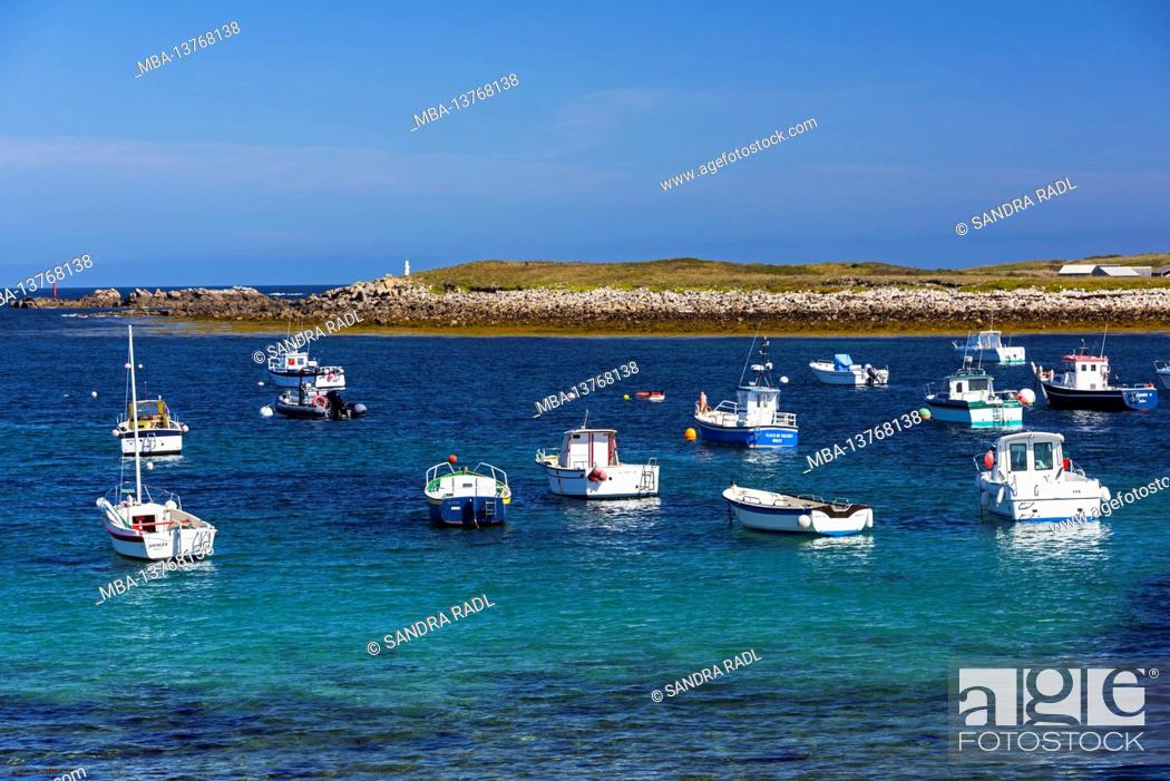 Stock Photo: Boats in the port of the Île Molène, France, Brittany, Finistère department.