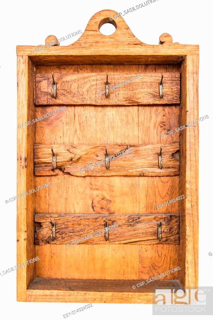 Stock Photo: Old brown vintage wooden rusty key holder box.