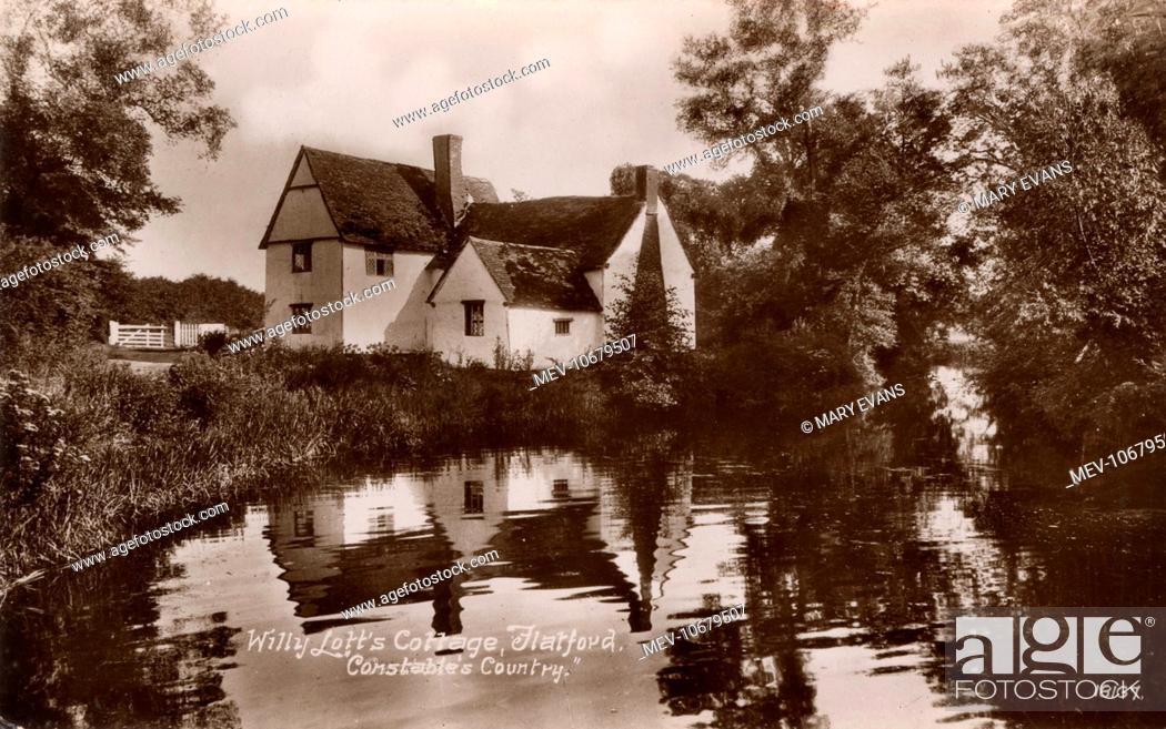 Stock Photo: Willy Lott's Cottage - Flatford, East Bergholt, Suffolk. The cottage features in John Constable's painting, The Hay Wain.