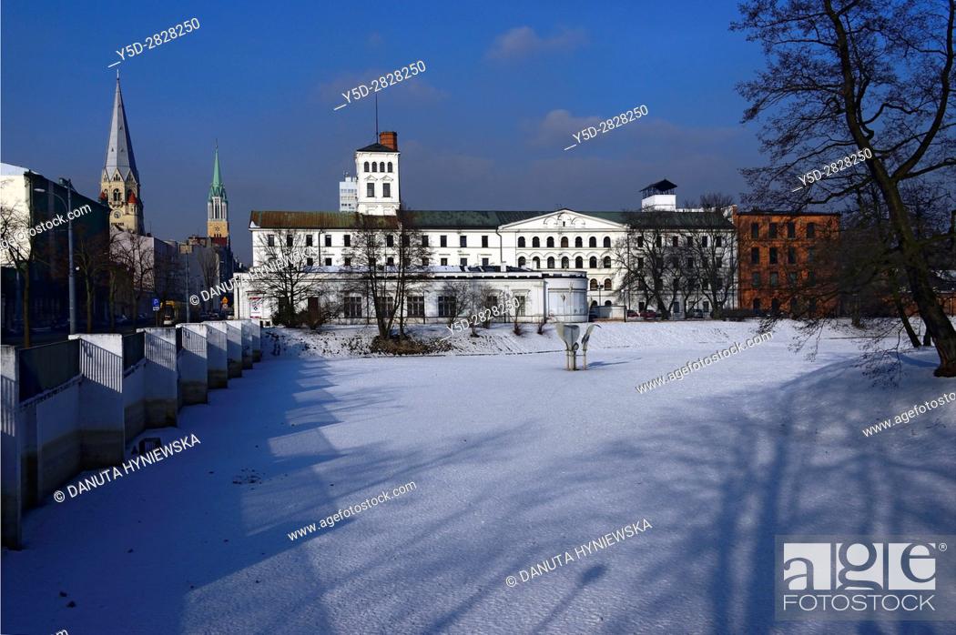 Stock Photo: Winter urban landscape of Lodz, White Factory - Biala Fabryka, constructed in years 1835-1839 to host textile factory which belonged to Ludwik Geyer.