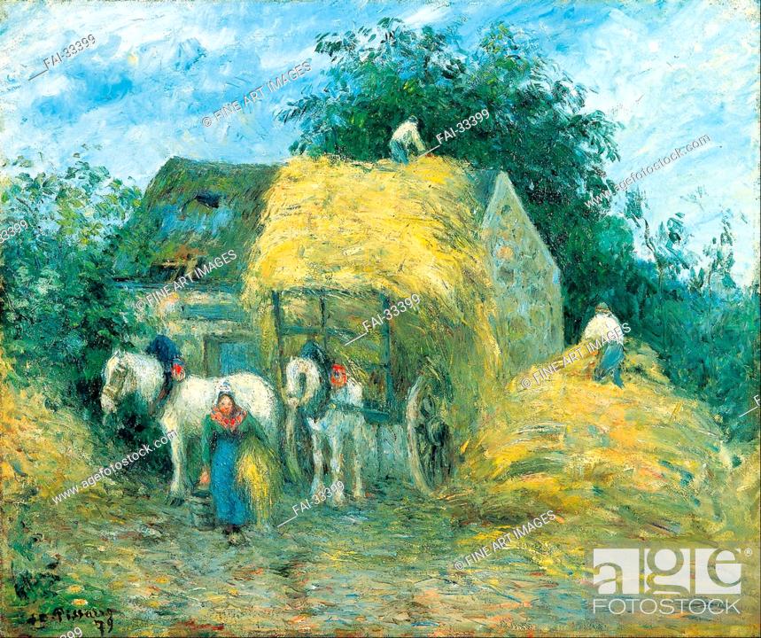Stock Photo: The Hay Cart, Montfoucault by Pissarro, Camille (1830-1903)/Oil on canvas/Impressionism/1879/France/Kawamura Memorial DIC Museum of Art/46, 3x55, 3/Landscape.