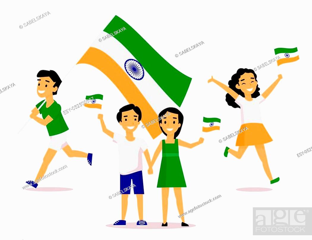 Set of Indian people, man, woman, kids, holding and waving Indian flags,  Stock Vector, Vector And Low Budget Royalty Free Image. Pic. ESY-052500657  | agefotostock