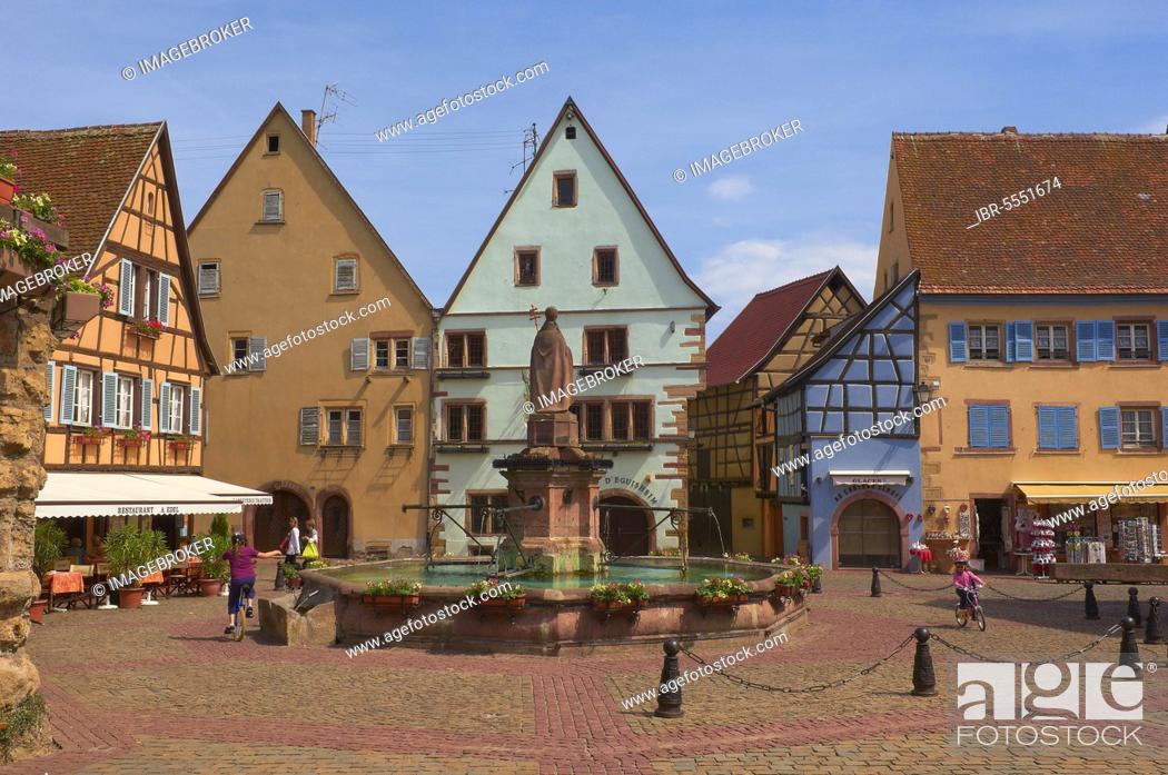 Stock Photo: Eguisheim, Place du Chateau, Alsace Wine Route, Haut-Rhin, Alsace, France, Europe.