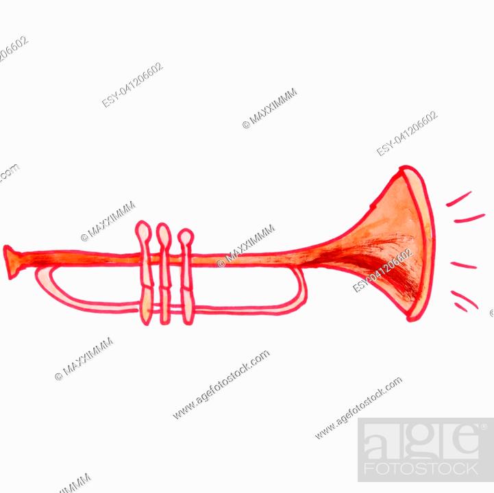 drawing a children watercolor trumpet, music cartoon on a white background,  Stock Photo, Picture And Low Budget Royalty Free Image. Pic. ESY-041206602  | agefotostock