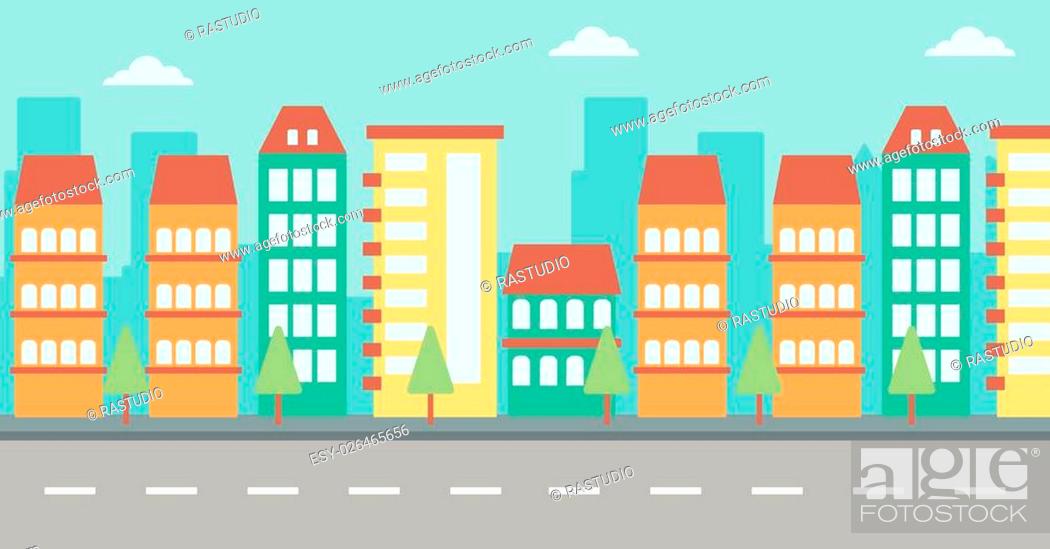 Background of modern city and a road vector flat design illustration, Stock  Vector, Vector And Low Budget Royalty Free Image. Pic. ESY-026465656 |  agefotostock