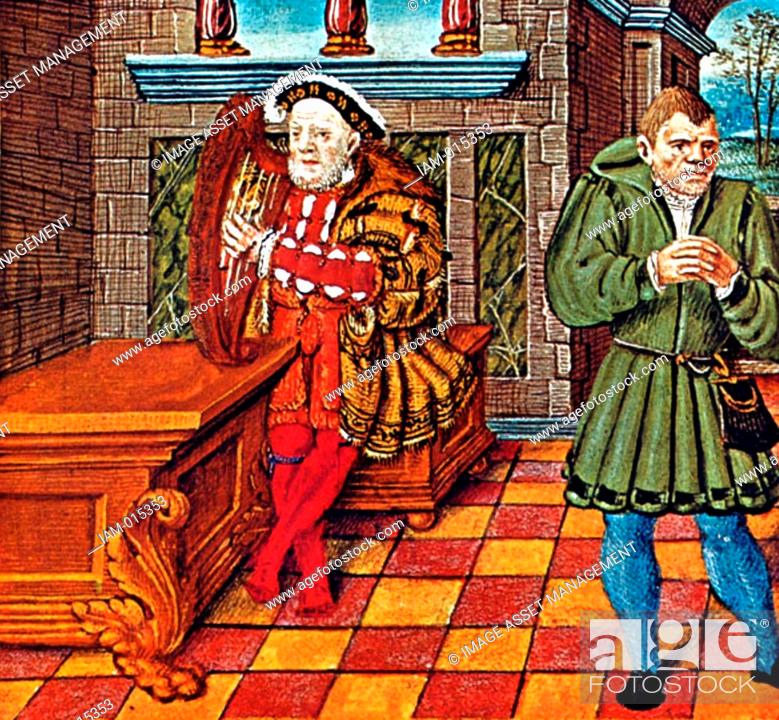 Will Somers, Henry VIII's fool and Henry playing the harp, from Henry's  Psalter British Museum, Stock Photo, Picture And Rights Managed Image. Pic.  IAM-015353 | agefotostock