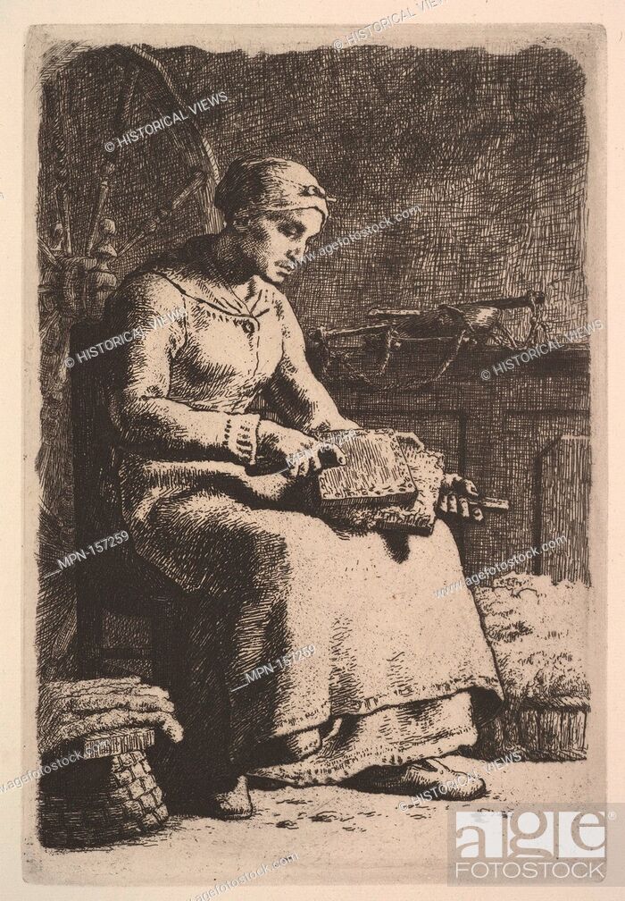Stock Photo: The Wool Carder. Artist: Jean-François Millet (French, Gruchy 1814-1875 Barbizon); Date: 1834-75; Medium: Etching on laid paper; only state; Dimensions: plate:.