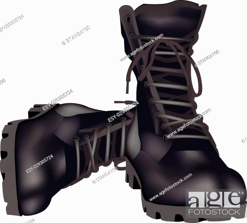 Stock Vector: Military amphibious shoes with reinforced sole for protection black.
