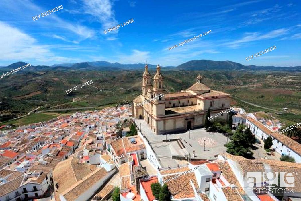 Stock Photo: Cathedral in picturesque andalusian town Olvera, Spain.
