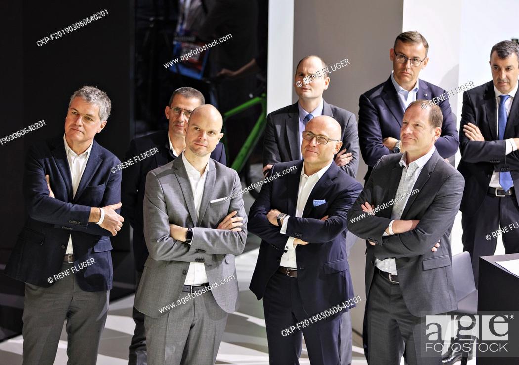Stock Photo: Skoda Auto CEO Bernhard Maier (4th from left) signed a sponsorship contract with Tour de France organiser A.S.O. up to 2023 during the 2019 Geneva International.