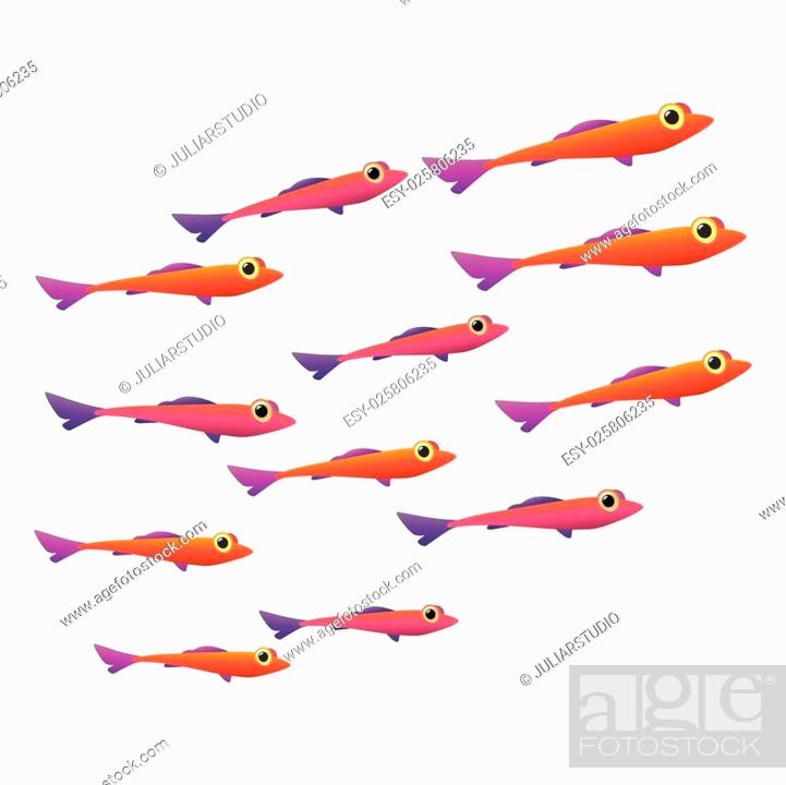 Group of small fish cartoon icon. School of sea fish isolated on a white,  Stock Vector, Vector And Low Budget Royalty Free Image. Pic. ESY-025806235  | agefotostock