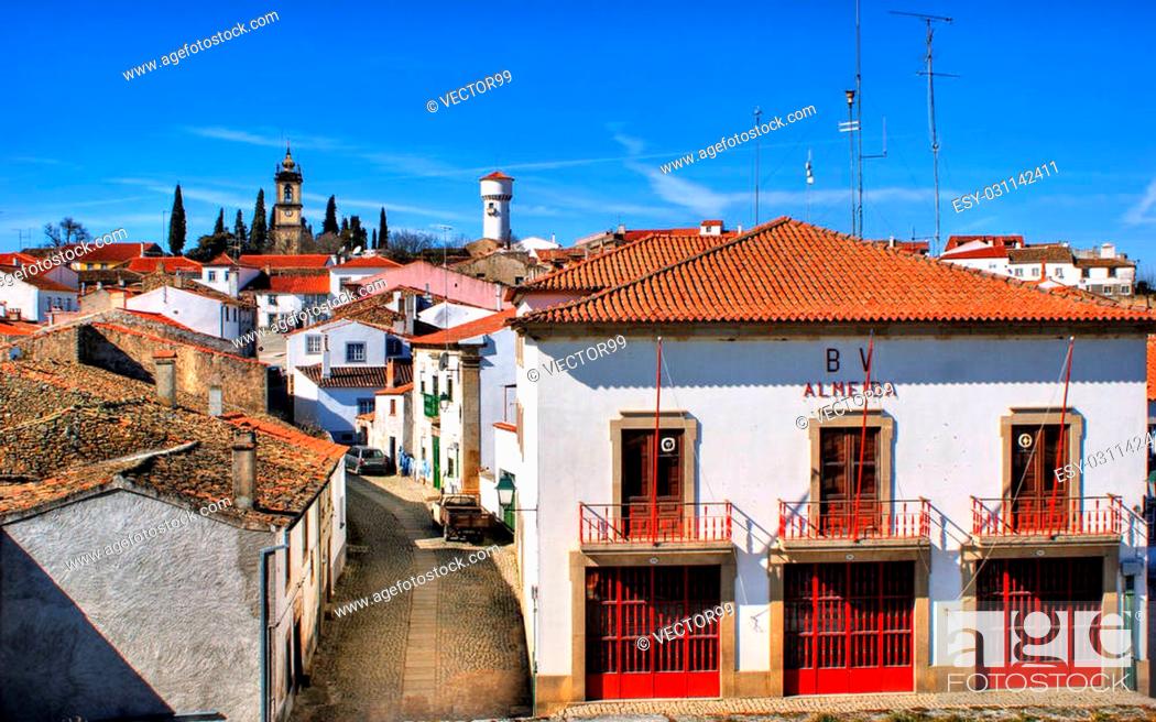 Stock Photo: Almeida historical village and fire station in Portugal.