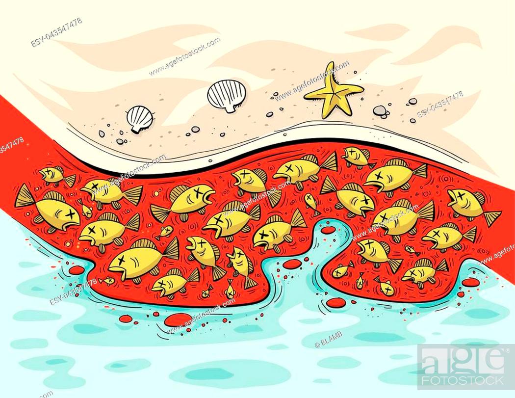 A cartoon beach showing a cluster of dead fish killed by a red tide in the  sea water, Stock Vector, Vector And Low Budget Royalty Free Image. Pic.  ESY-043547478 | agefotostock
