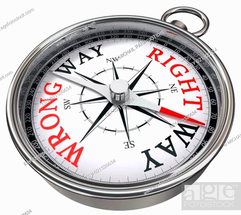 Stock Photo: right versus wrong way concept compass.