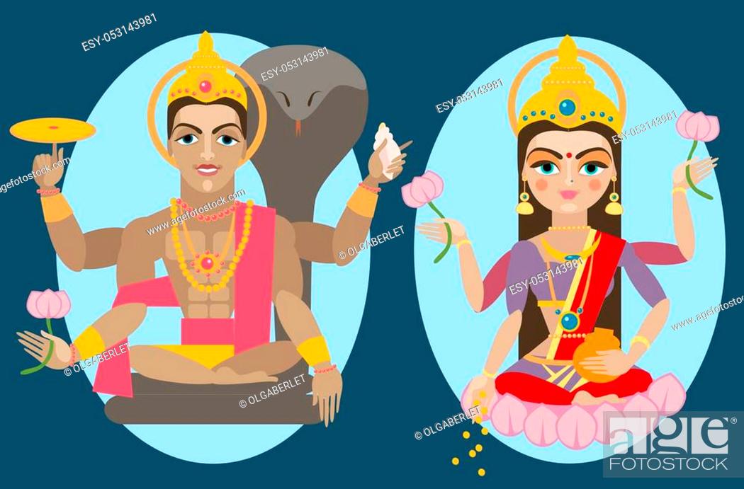vector illustration lord Vishnu and mata Lakshmi Traditional Hindu deity,  Stock Vector, Vector And Low Budget Royalty Free Image. Pic. ESY-053143981  | agefotostock