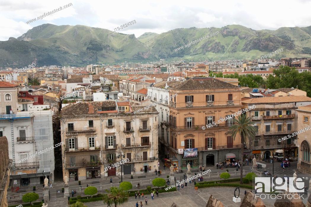 Stock Photo: View over Palermo from the Cathedral, Sicily, Italy.