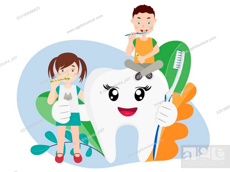 Cartoon tooth. Kids brushing teeth. Dental care vector illustration, Stock  Vector, Vector And Low Budget Royalty Free Image. Pic. ESY-059900072 |  agefotostock