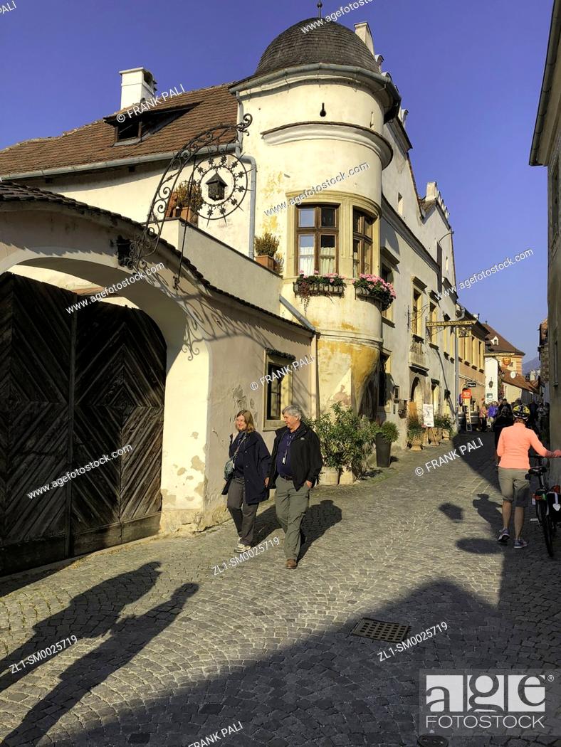 Stock Photo: The pretty town of Dürnstein, on an impossibly photogenic curve in the Danube, ... and has gained a name for itself as Austria's premier winemaking region.