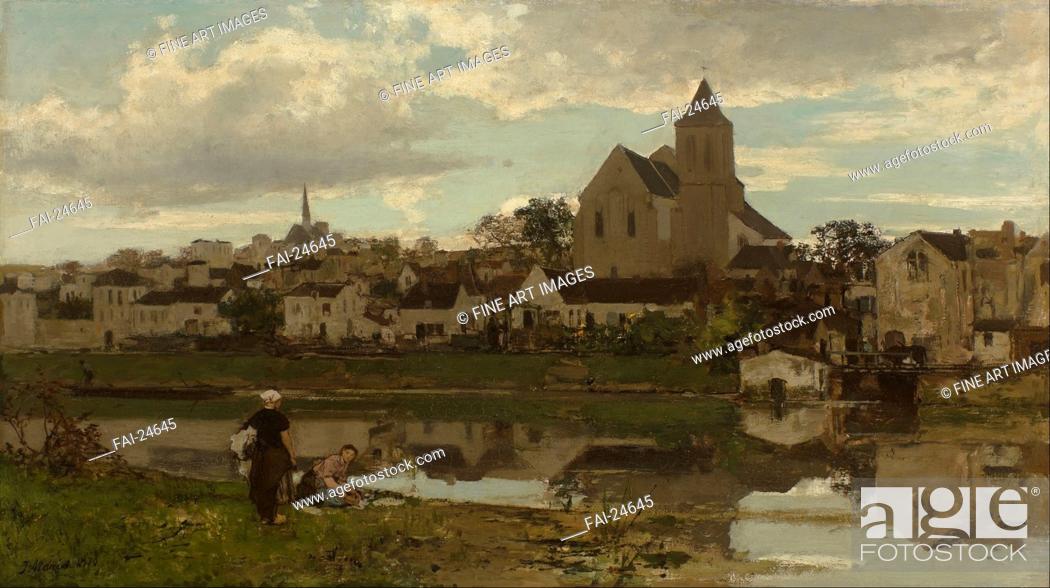Stock Photo: View at Montigny-sur-Loing. Maris, Jacob (1837-1899). Oil on canvas. Realism. 1870. Holland. Museum Boijmans Van Beuningen, Rotterdam. 45x80.
