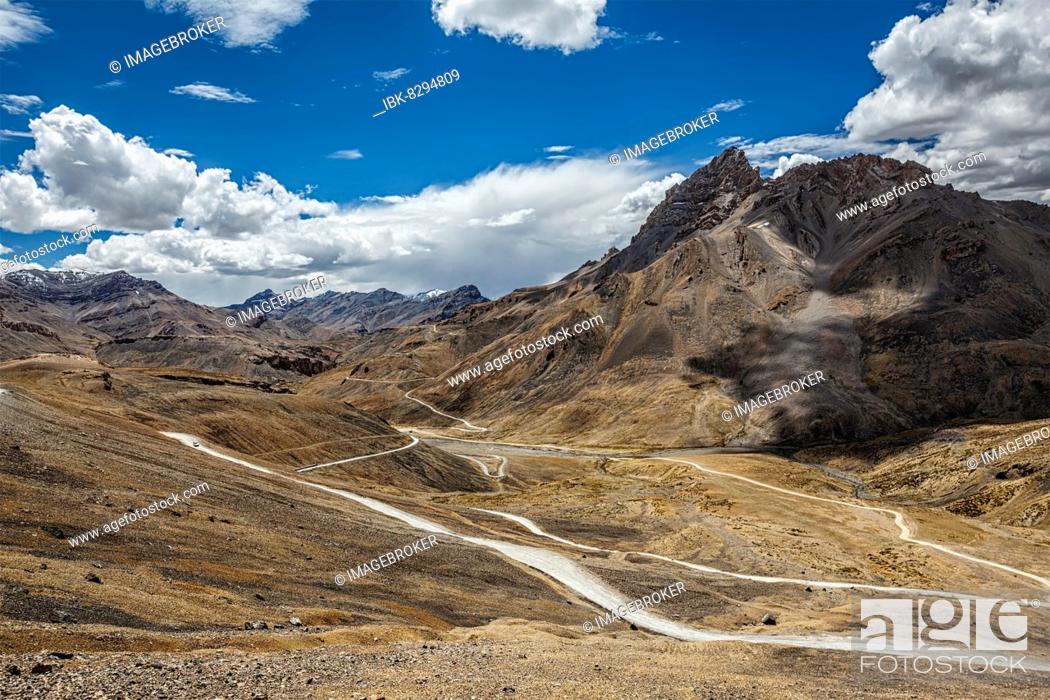 Stock Photo: Famous Manali-Leh high altitude road road to Ladakh in Indian Himalayas. Ladakh, Jammu and Kashmir, India, Asia.